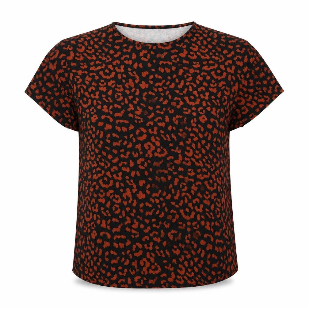 Front view of New Look women’s brown animal print basic t-shirt, size UK 8