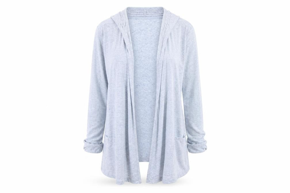 Front view of Marks & Spencer women’s blue cardigan jumper, size UK 16