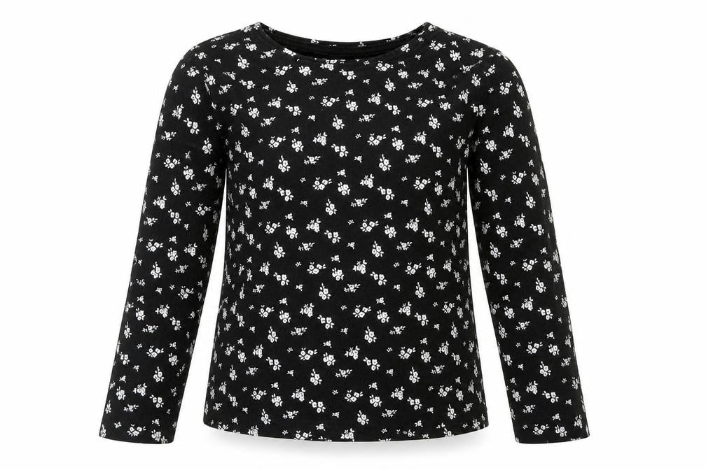 Front view of YD girls’ black floral basic t-shirt, size 7-8, years