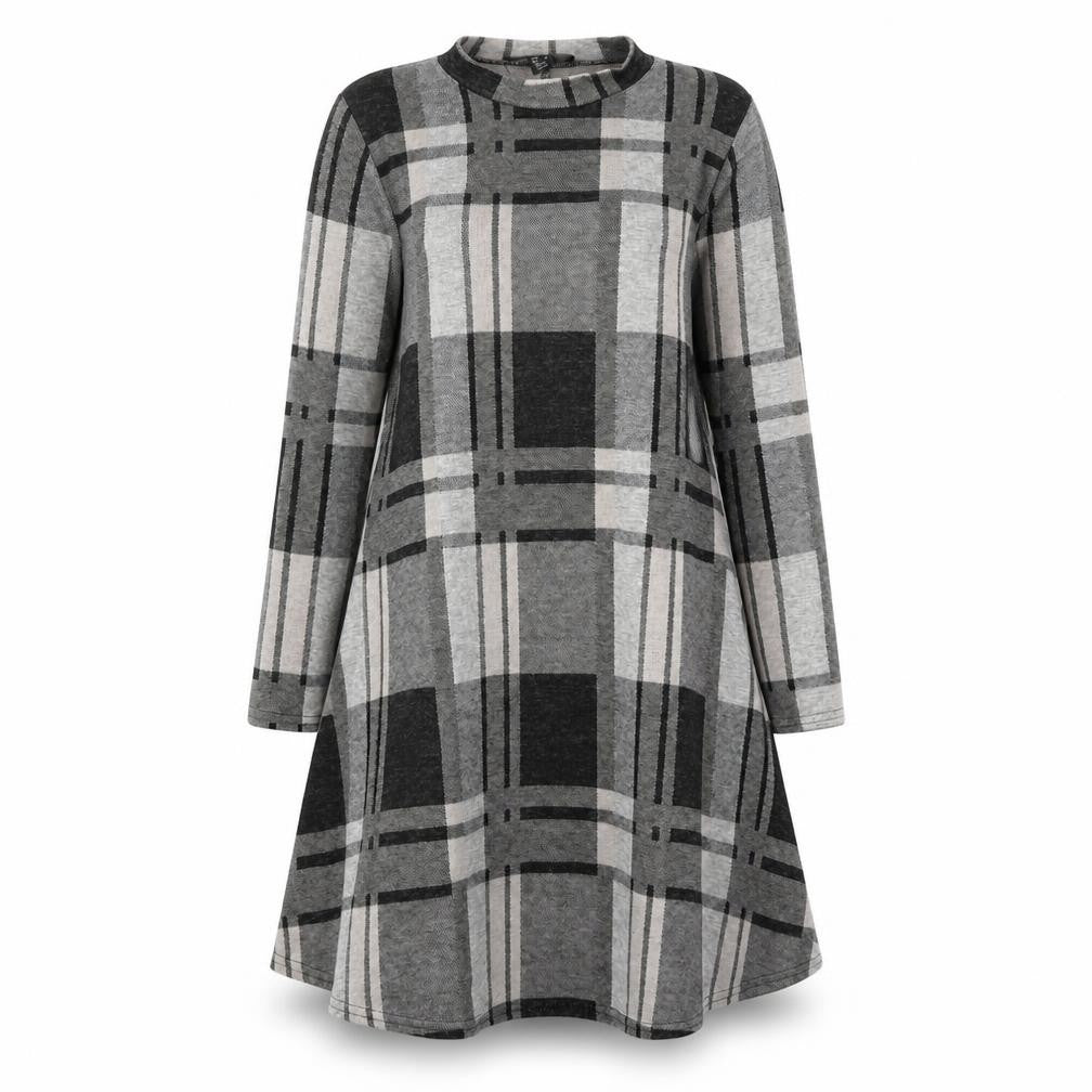 Front view of Atmosphere women’s black plaid fit & flare, size UK 8