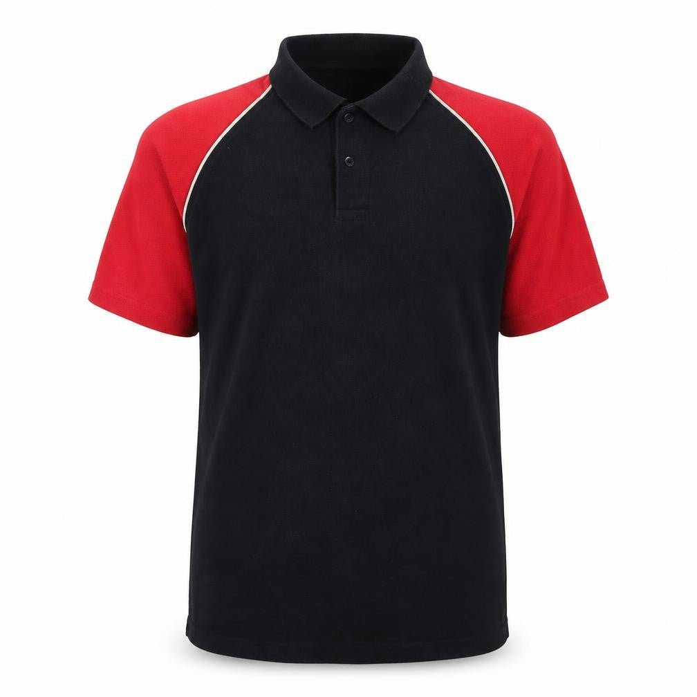Front view of Kariban men’s black colourblock polo, size L
