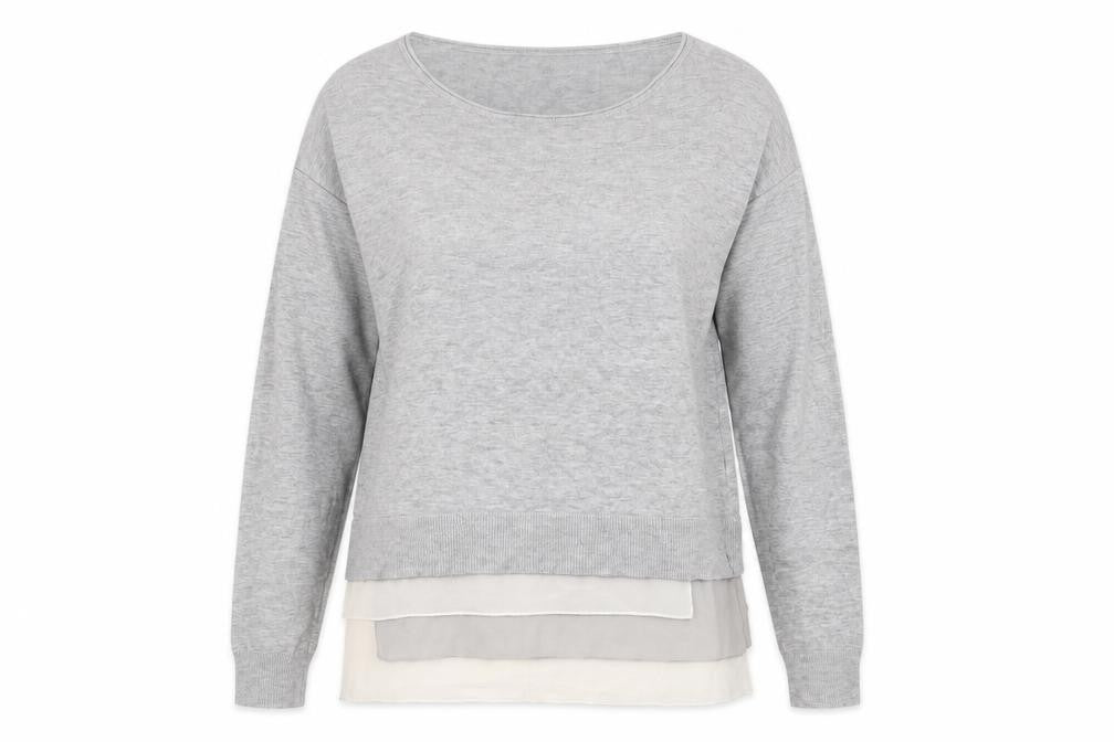 Front view of mint velevet women’s grey jumper, size UK 10