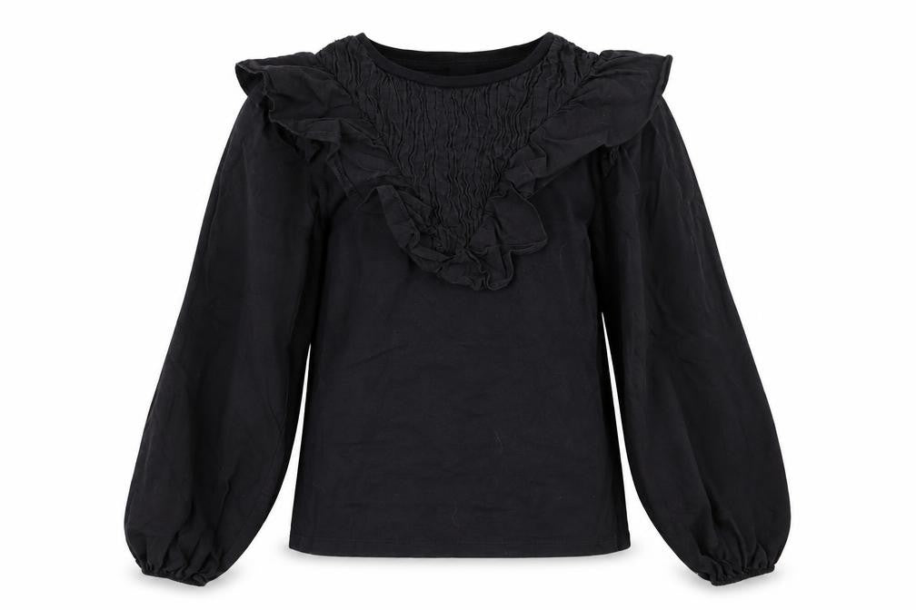 Front view of River Island women’s black basic blouse, size UK 6