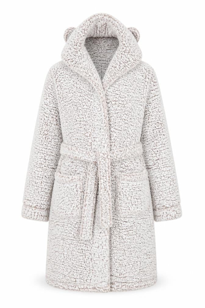 Front view of F&F girls’ beige solid top robe, size 7-8, years