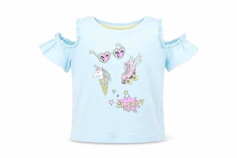 Front view of Matalan girls’ blue solid top pyjama top, size 6, years