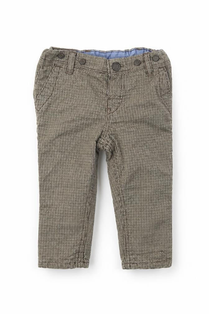 Front view of H&M boys’ brown check capri jeans, size 6-9, months