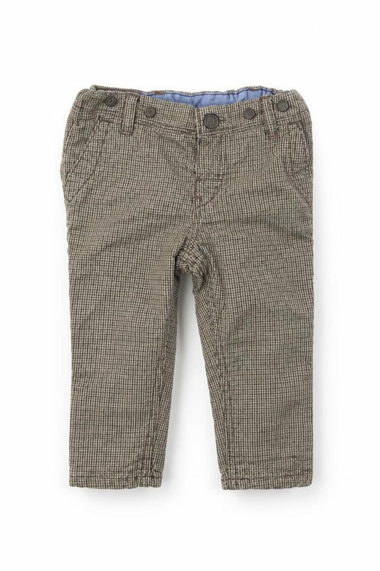 Front view of H&M boys’ brown check capri jeans, size 6-9, months