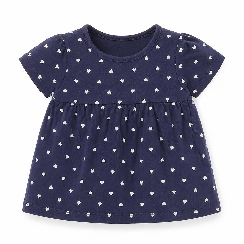 Front view of H&M girls’ blue colourblock basic t-shirt, size 3-6, months
