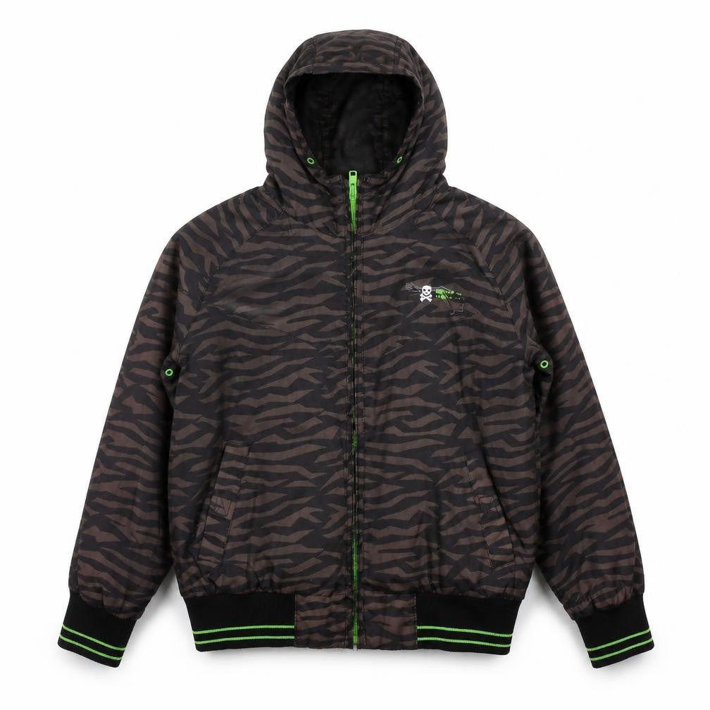 Front view of Preworn boys’ brown striped jacket, size 8, years