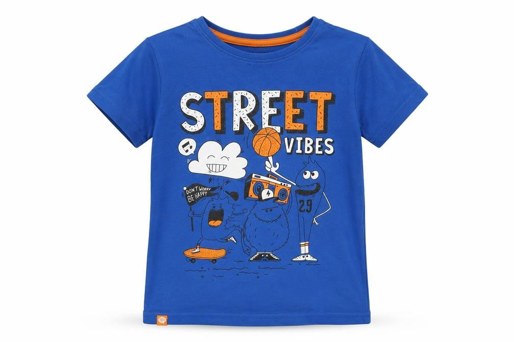 Front view of RESEVERED girls’ blue basic t-shirt, size 7-8, years