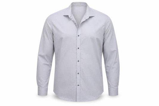 Front view of Taylor & Wright men’s grey button-up, size 16.5