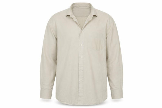 Front view of Cedarwood State men’s beige button-up, size 16.5