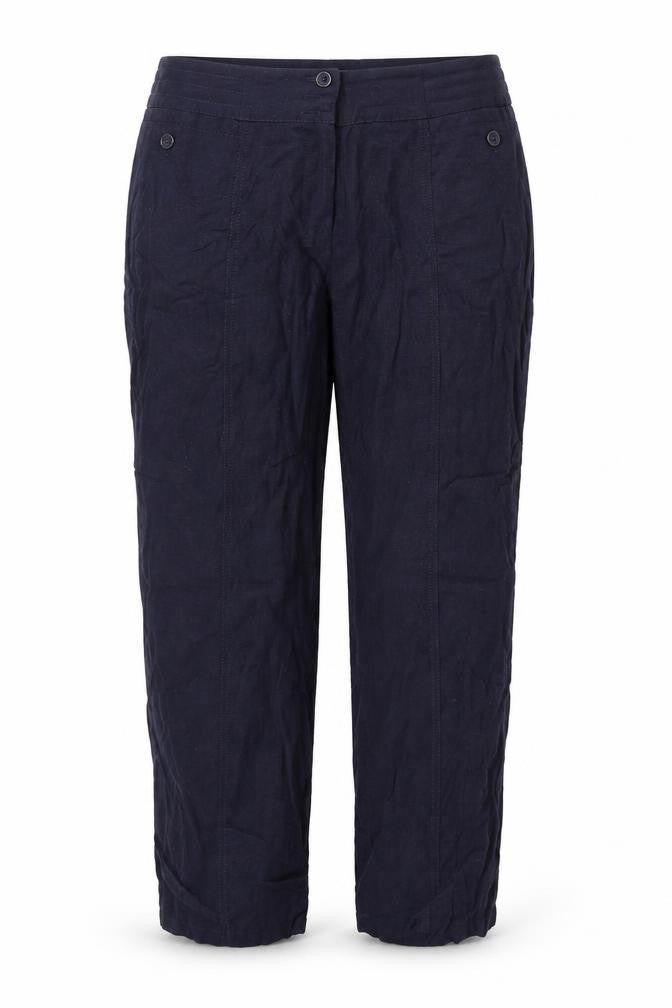 Front view of Soon women’s blue trousers, size UK 14, 28-inch leg