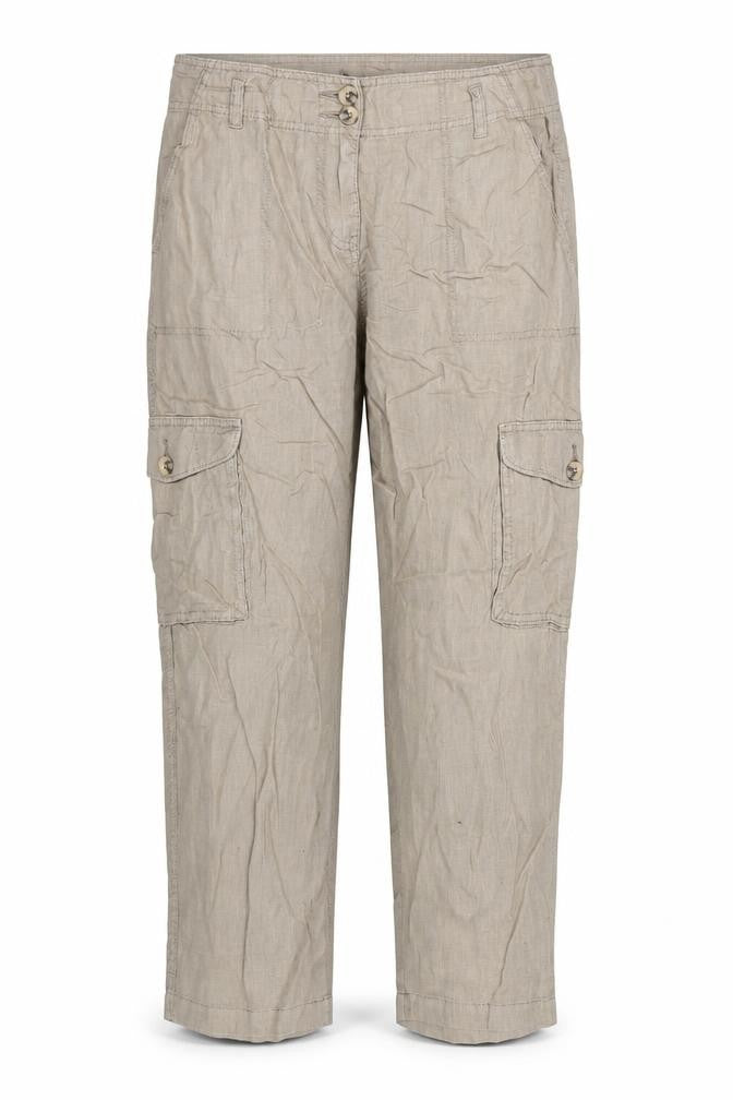 Front view of Preworn women’s brown trousers, size UK 34, 24-inch leg