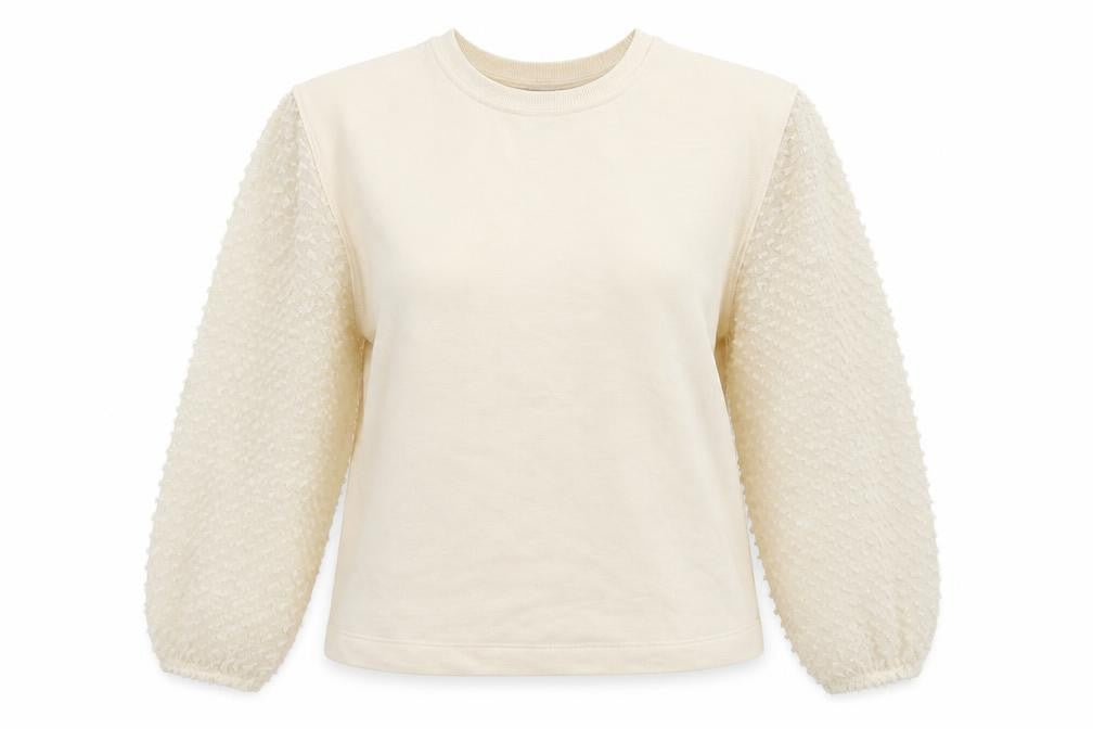 Front view of Primark women’s beige pullover sweatshirt, size UK 12