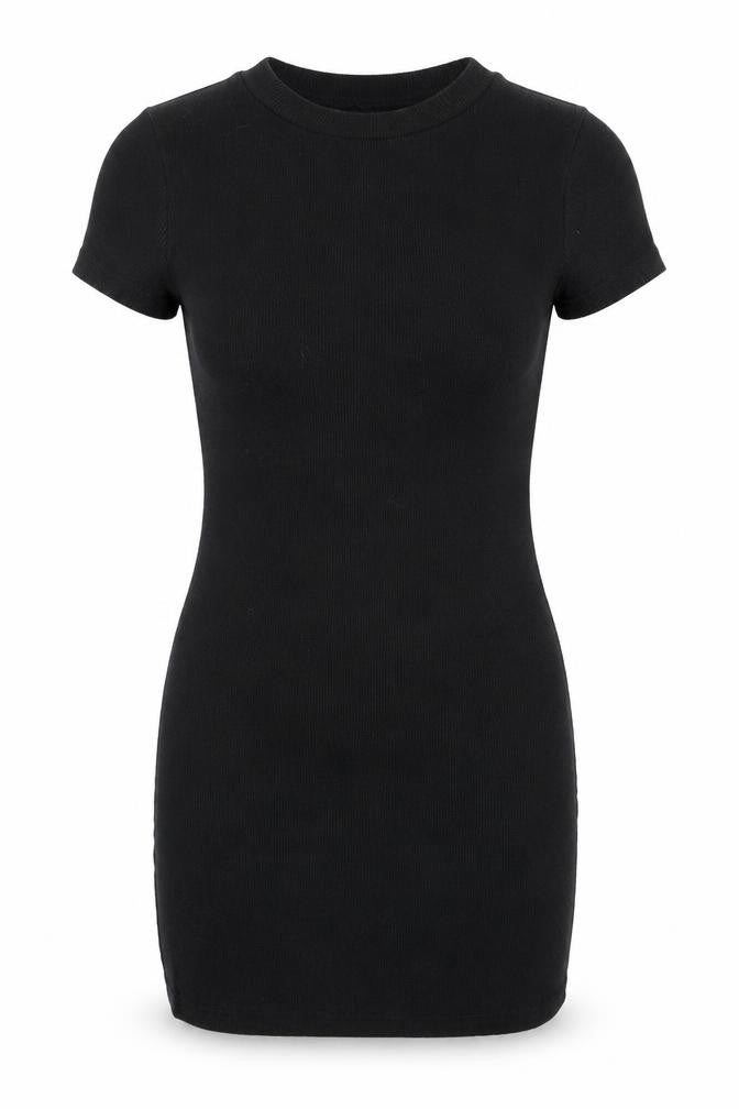 Front view of PRETTYLITTLETHING women’s black bodycon, size UK 12