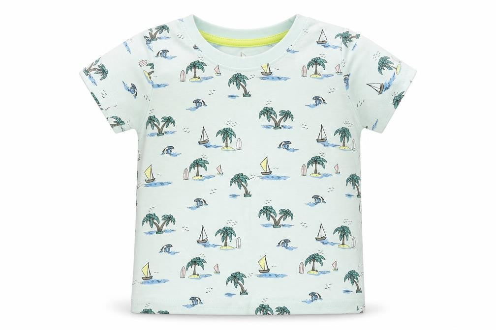 Front view of Primark Baby Blue Basic T-Shirt, size 12-18, Months - Islands