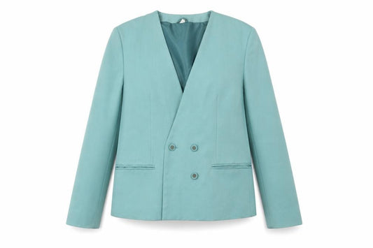 Front view of Preworn women’s blue jacket blazer, size UK 14
