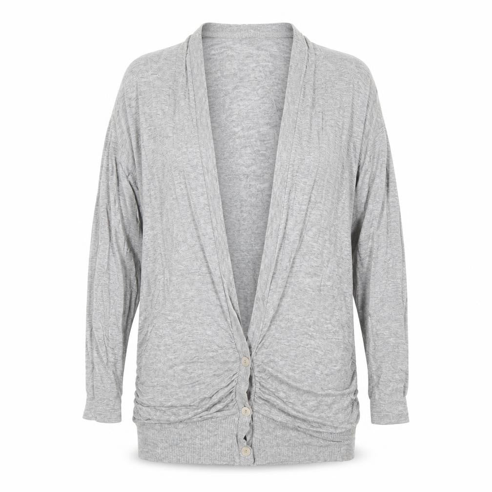 Front view of Topshop women’s grey cardigan jumper, size UK 10