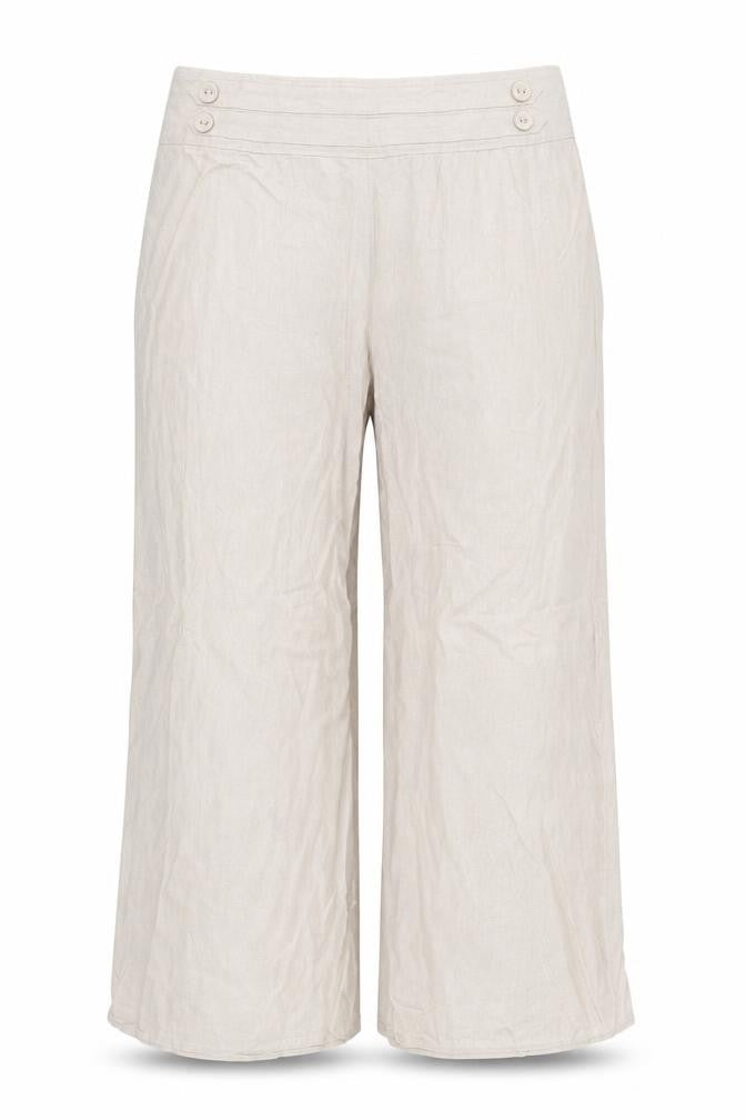 Front view of Evie women’s beige trousers, size UK 18, 25-inch leg