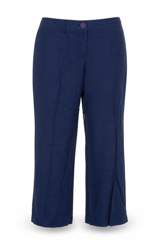Front view of Country Casuals women’s blue trousers, 26-inch leg