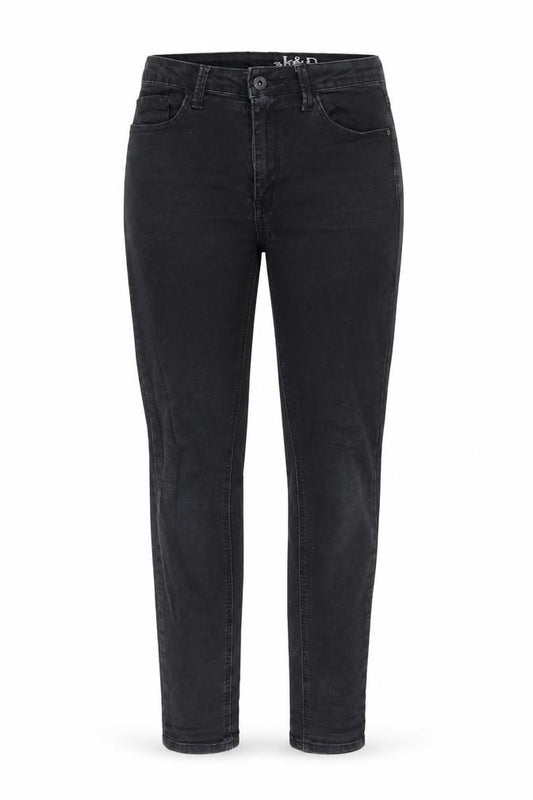 Front view of l&d women’s black mom jeans, size UK 38, 30-inch leg