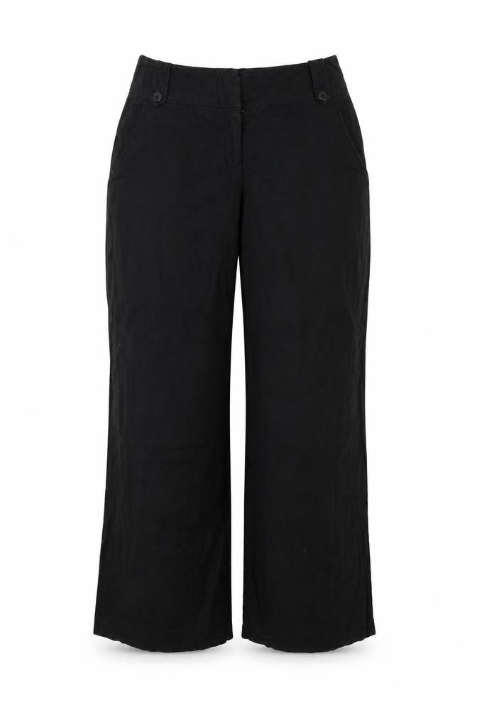 Front view of Matalan women’s black trousers, size UK 12, 28-inch leg