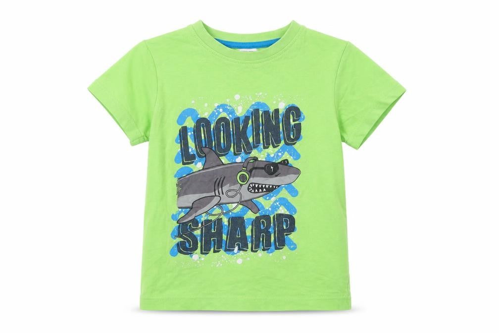 Front view of Matalan boys’ green geometric basic t-shirt, size 7, years