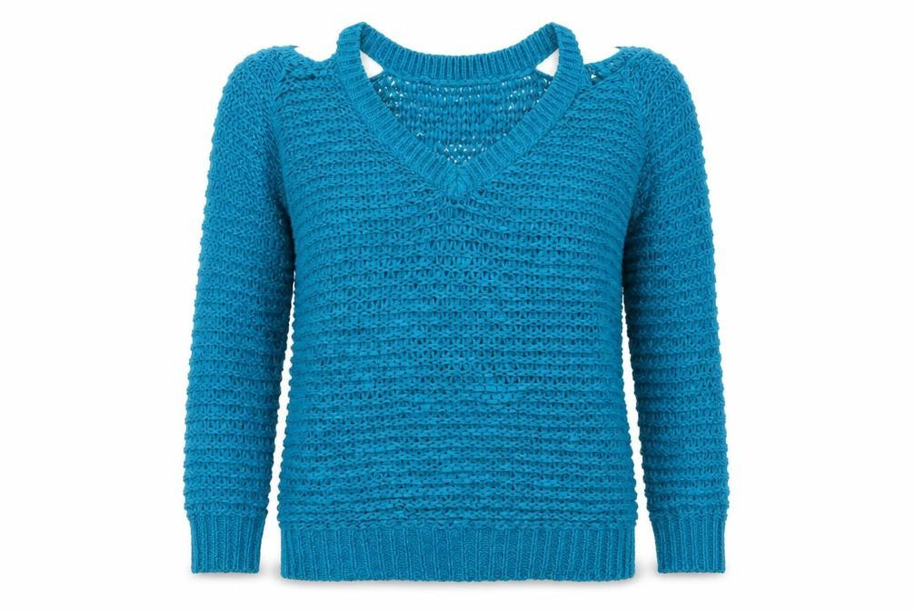 Front view of Papaya women’s blue jumper, size S