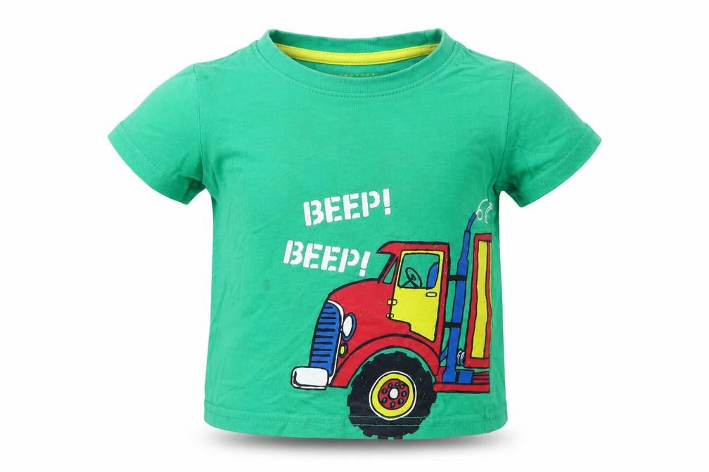Front view of Primark Baby Green Batik Basic T-Shirt, size 12-18, Months