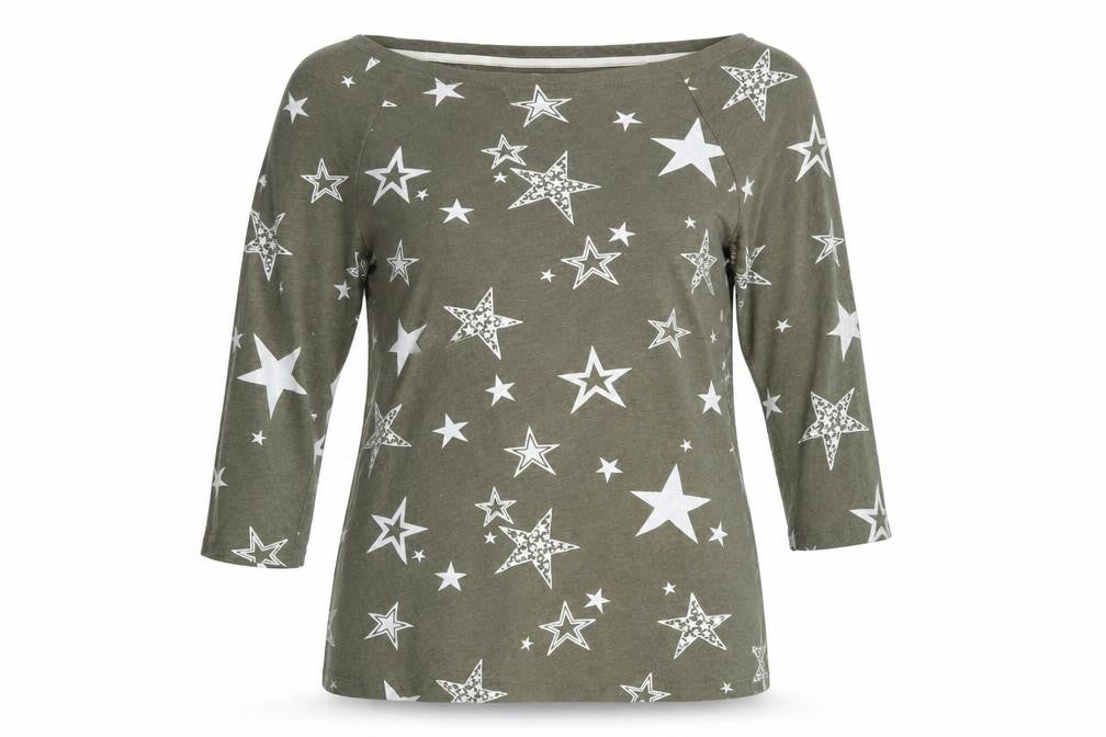 Front view of Very women’s green geometric basic t-shirt, size UK 12