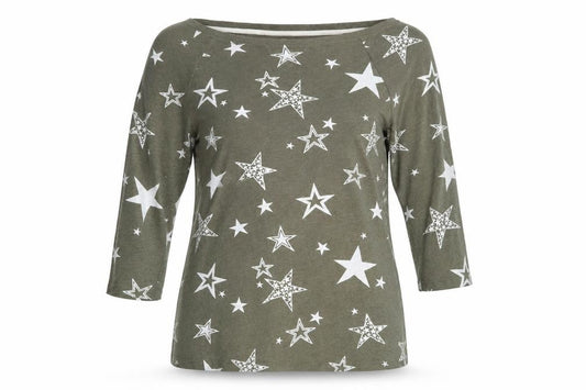 Front view of Very women’s green geometric basic t-shirt, size UK 12