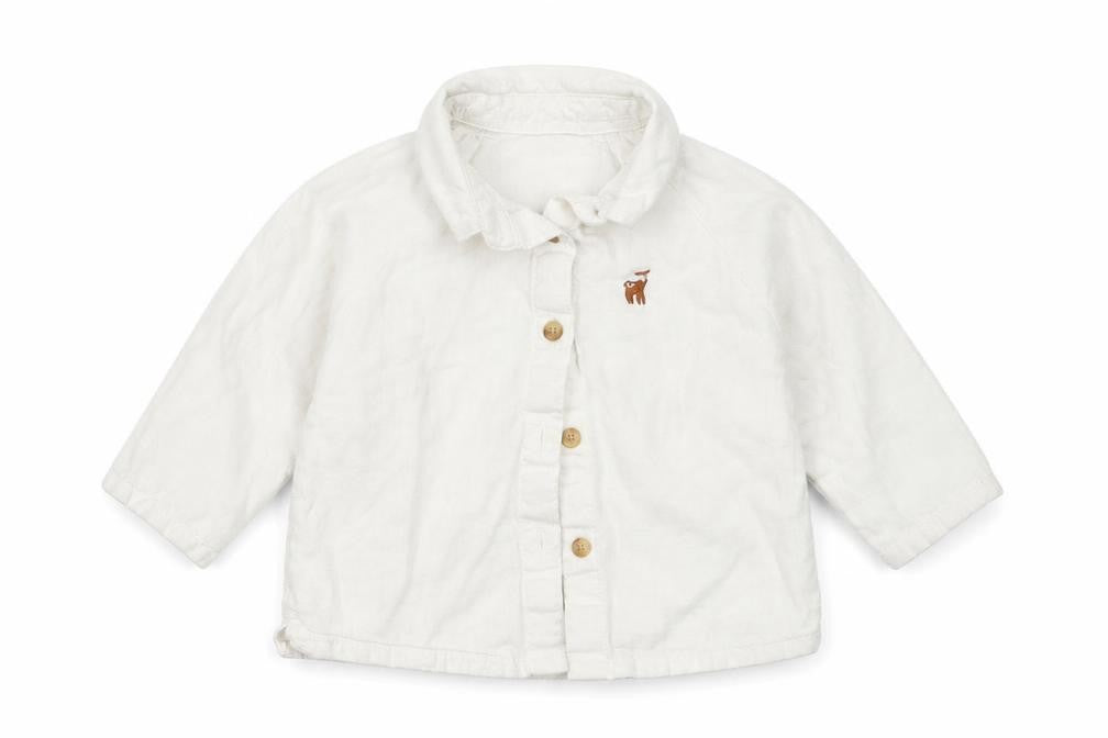 Front view of Marks & Spencer boys’ white basic button-up, size 6-9, months