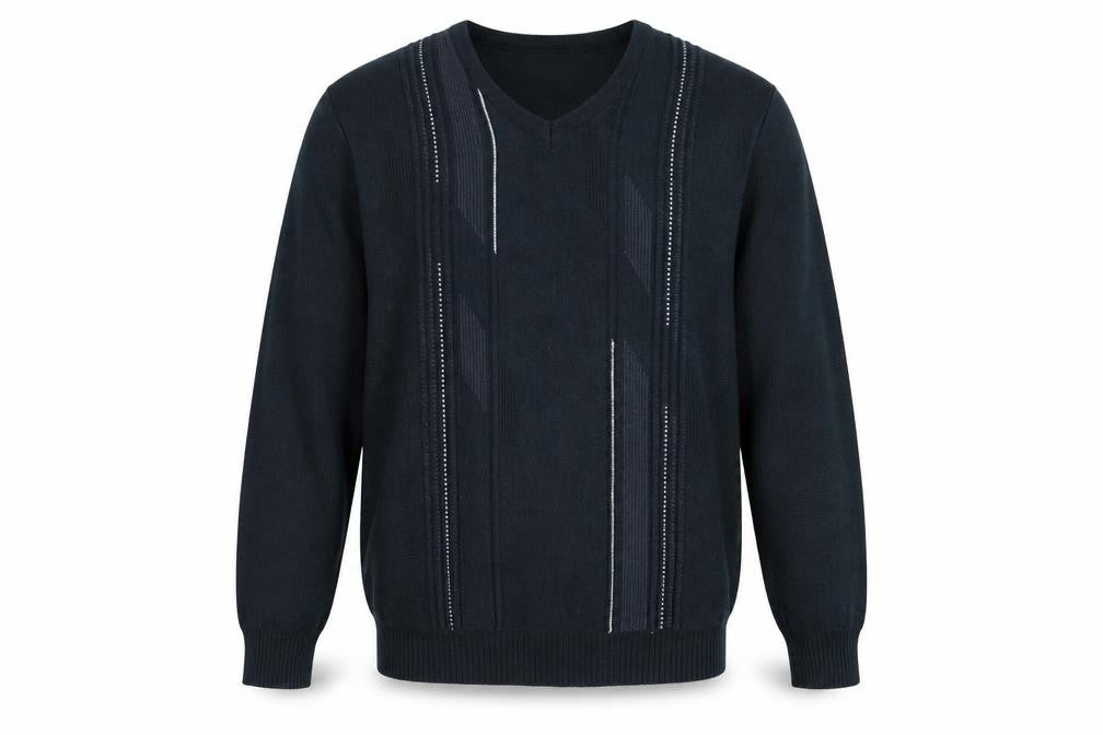 Front view of BHS men’s green striped jumper, size L