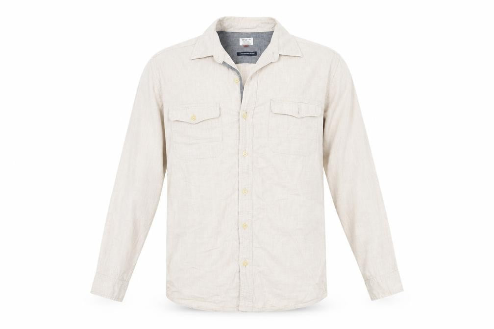 Front view of Next men’s beige button-up, size L