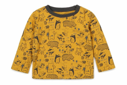 Front view of George boys’ yellow animal print basic t-shirt, size 9-12, months