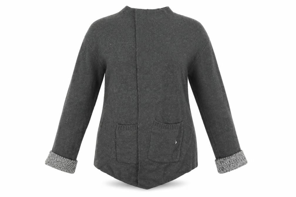 Front view of Primark women’s grey cardigan jumper, size XS