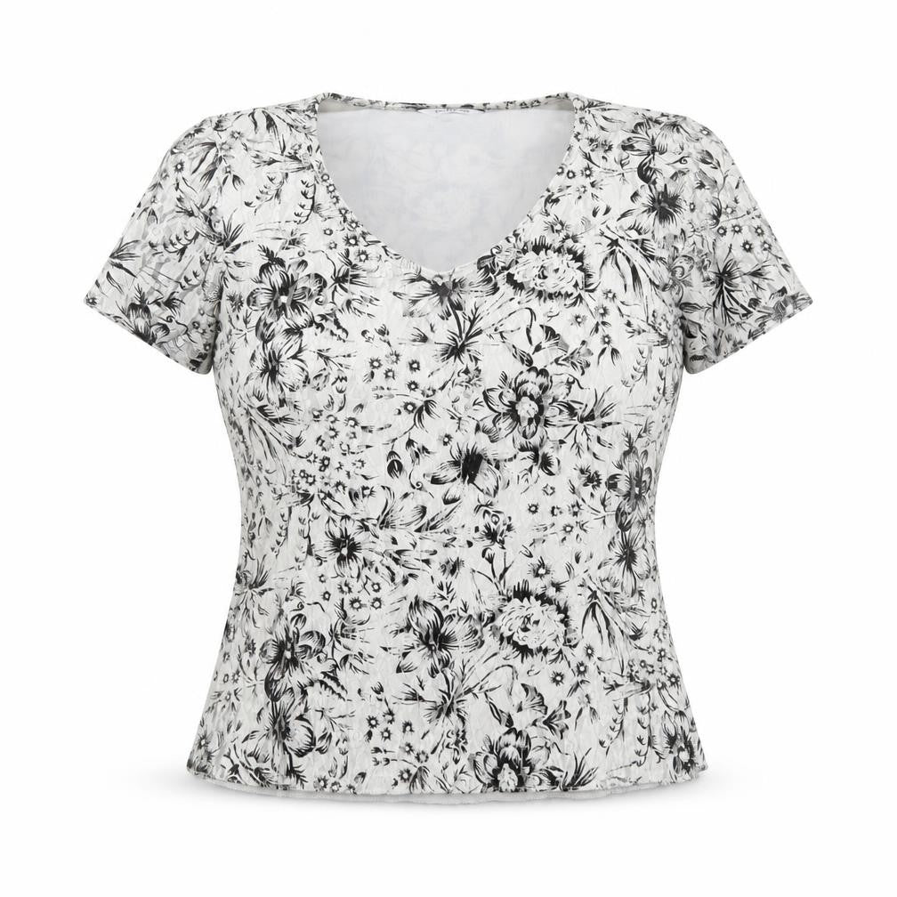 Front view of Editions women’s white floral basic blouse, size UK 10