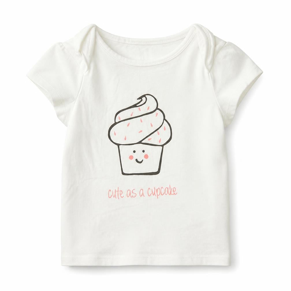 Front view of Next girls’ white basic t-shirt, size 12-18, months - cute as a cupcake