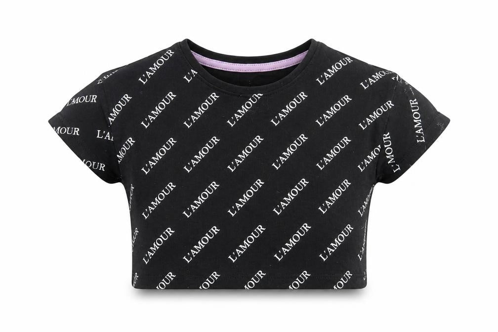 Front view of Matalan girls’ black basic t-shirt, size 4, years - l'amour