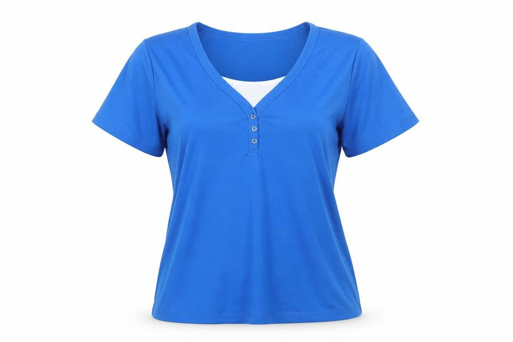 Front view of Ella J women’s blue basic t-shirt, size M