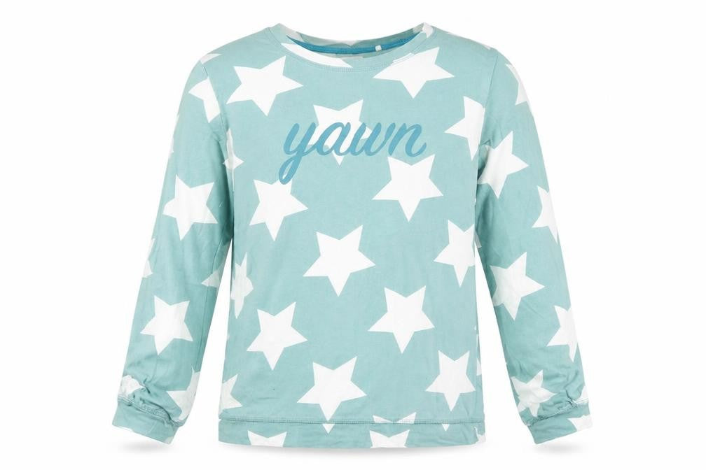 Front view of Next women’s blue pyjama top, size XS, - star print