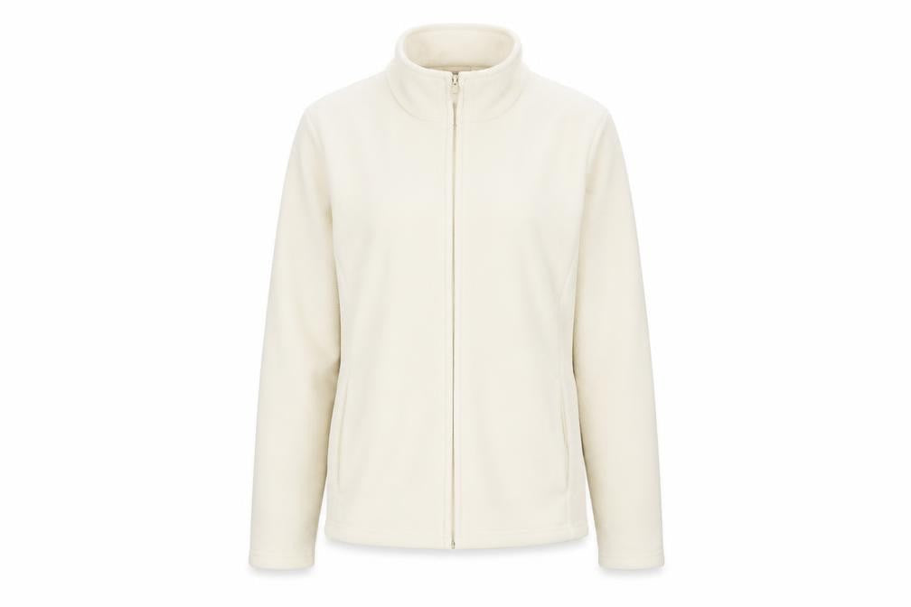 Front view of Marks & Spencer women’s white full zip jumper, size UK 14