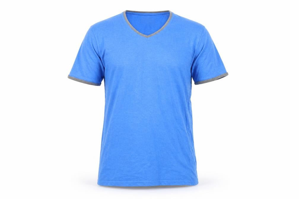 Front view of Essentials men’s blue t-shirt, size M