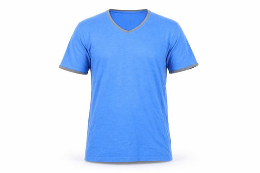 Front view of Essentials men’s blue t-shirt, size M