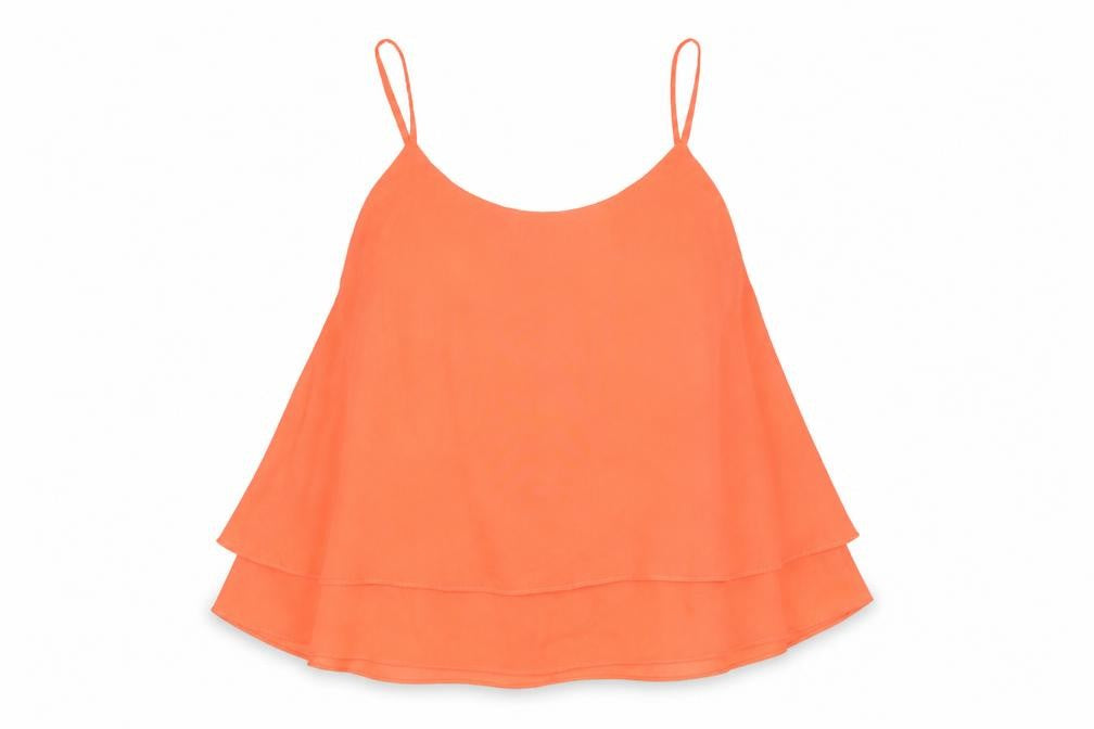 Front view of Ribbon women’s orange basic tank, size UK 10