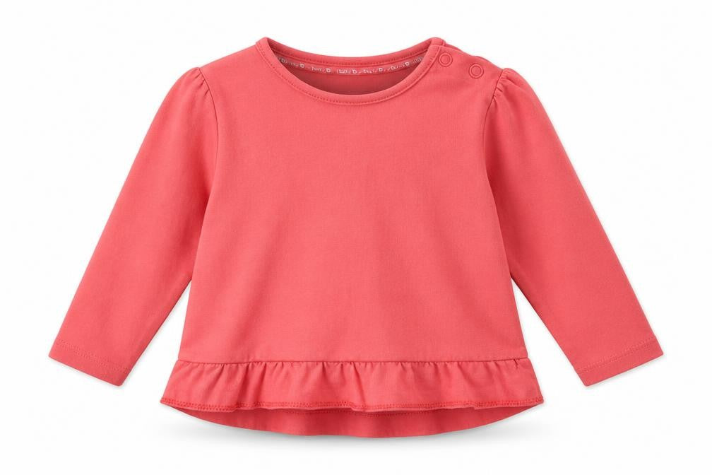 Front view of Tu girls’ pink basic t-shirt, size 12-18, months