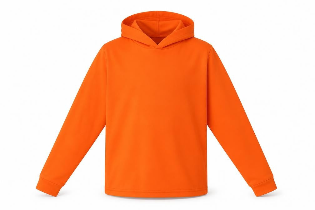 Front view of Preworn girls’ orange pullover hoodie one size