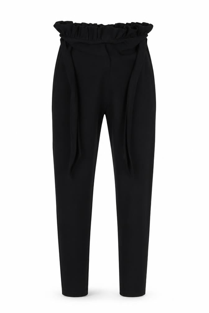 Front view of PRETTYLITTLETHING women’s black trousers, size UK 8, 27-inch leg