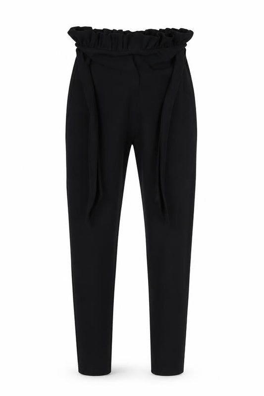 Front view of PRETTYLITTLETHING women’s black trousers, size UK 8, 27-inch leg